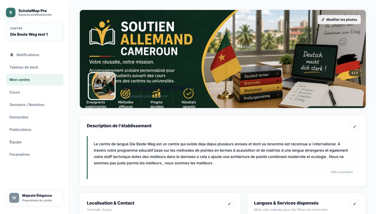 Interface de création et de structuration d’un espace ScholaMap Pro