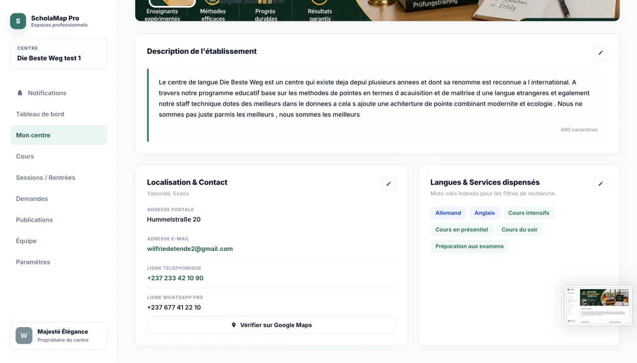 Gestion des informations d’un établissement dans ScholaMap Pro